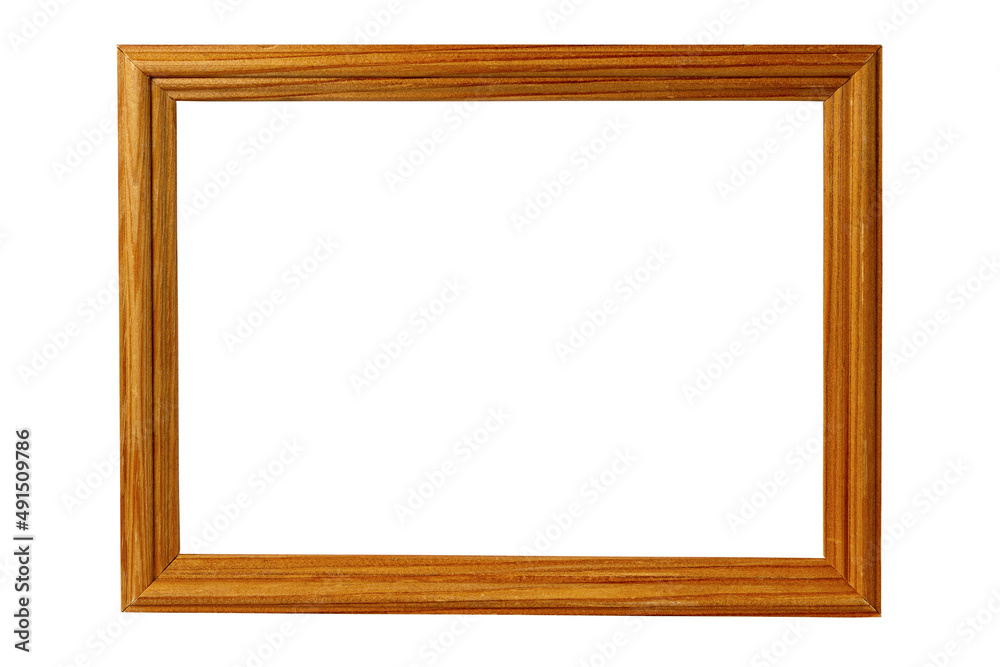 simple wooden frame for painting isolated on white background