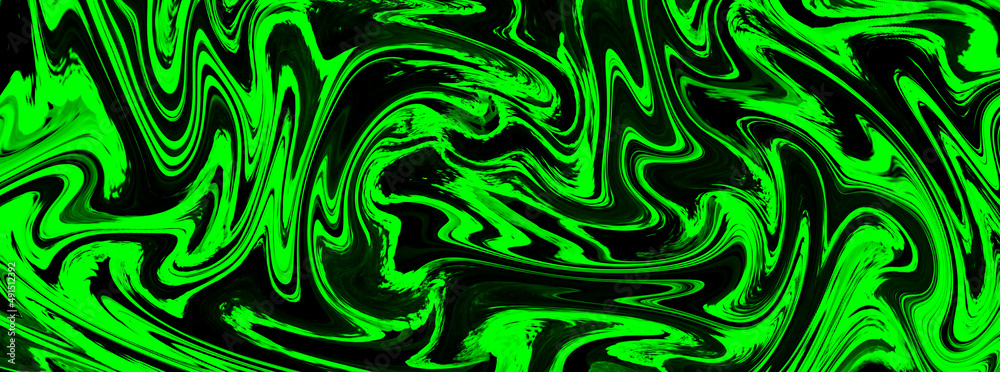 Green abstract pattern on black background, Dispersion oil on water.