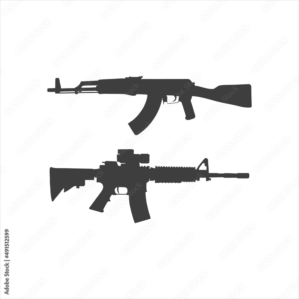 Gun Automatic Weapon AK47 M16. EPS 10