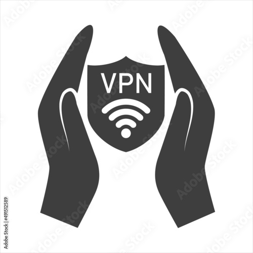 VPN - virtual private network icon. Simple shield with wi-fi symbol. Outline modern design element. Simple black flat vector sign with rounded corners.