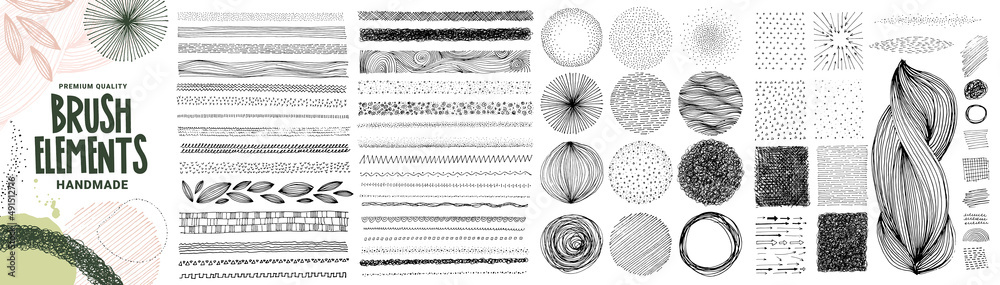 Set of hand drawn brush elements, textures and patterns and graphic elements. Vector illustration concepts for graphic and web design, packaging design, marketing material.
 - obrazy, fototapety, plakaty 