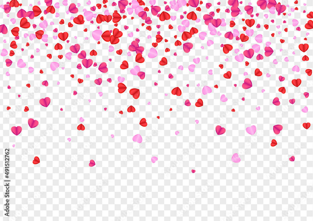 Pink Confetti Background Transparent Vector. Romance Illustration Heart. Fond Love Pattern. Tender Confetti Mother Frame. Violet Color Backdrop.
