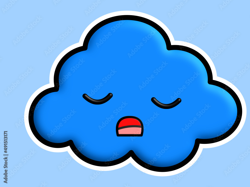Kawaii cloud with sad expression on a blue background Kawaii cloud with sad expression on a blue background