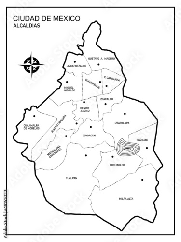 Map of Mexico City or CDMX with names of the mayors