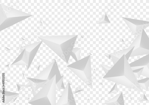 Gray Origami Background Transparent Vector. Triangle Simple Backdrop. Hoar 3d Banner. Fractal Idea. Grizzly Triangular Texture.