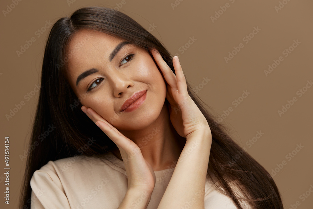portrait woman t-shirt posing modern styles cosmetics Lifestyle portrait woman t-shirt posing modern styles cosmetics Lifestyle