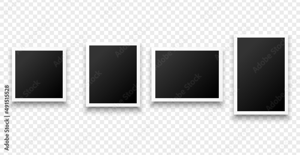 Set of template photo frames with shadow on transparent background. Vector illustration for your photos or memories. Scrapbook design. Set of template photo frames with shadow on transparent background. Vector illustration for your photos or memories. Scrapbook design.
