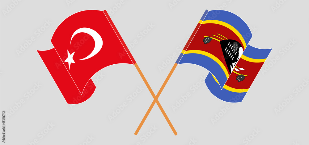 Crossed and waving flags of Turkey and Eswatini Crossed and waving flags of Turkey and Eswatini