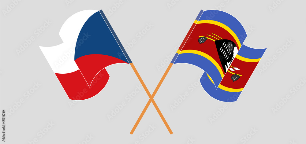 Crossed and waving flags of Czech Republic and Eswatini Crossed and waving flags of Czech Republic and Eswatini