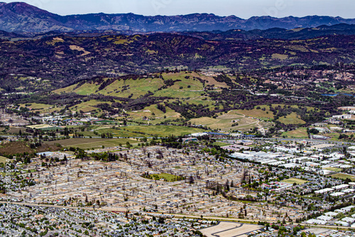 Overhead View of the City of Sonoma with the Mountains in the Distance Sonoma County, California, USA