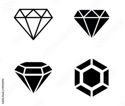 Line diamond icon set. Plain diamond icon, simple black and white diamond. EPS 10 vector illustration
