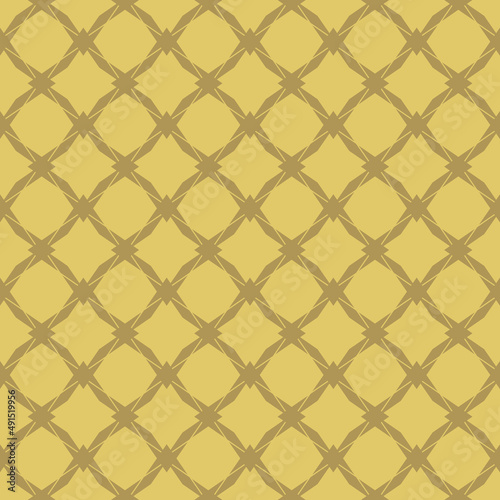 Vector abstract seamless pattern. Diamond grid  mesh  lattice  rhombuses. Yellow mustard color background. Simple geometric ornament. Elegant graphic texture. Repeat geo design for decor  textile