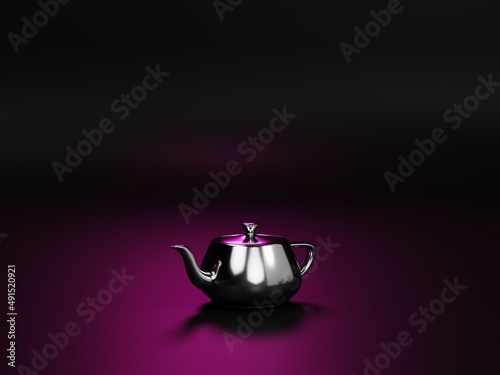 Metal kettle on dark background, 3D rendering