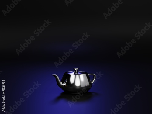 Metal kettle on dark background, 3D rendering