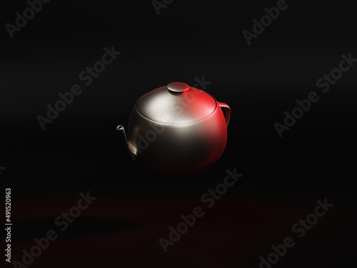 Metal kettle on dark background, 3D rendering