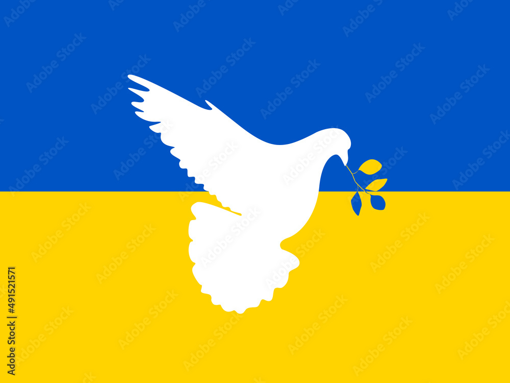 Pigeon silhouette with ukrainian flag.Peace for ukraine vector banner