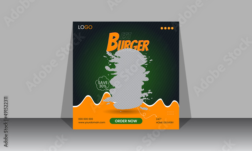 Best burger social media post design template for fast food restaurant, Burger sale social media post or web banner design with gradient background