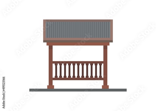 Gazebo building with tin roof. Simple flat illustration.