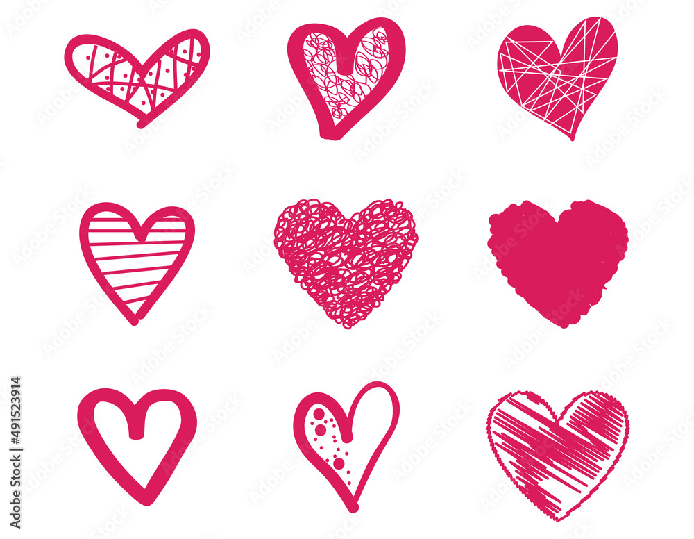 Heart contour vector. Pink hand drawn love icon isolated. Paint brush stroke heart icon. Hand drawn vector for love logo, heart symbol, doodle icon and Valentine's day. Painted grunge vector shape