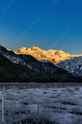 Sunset in the mountains in Arthurs Pass, Canterbury, New Zealand