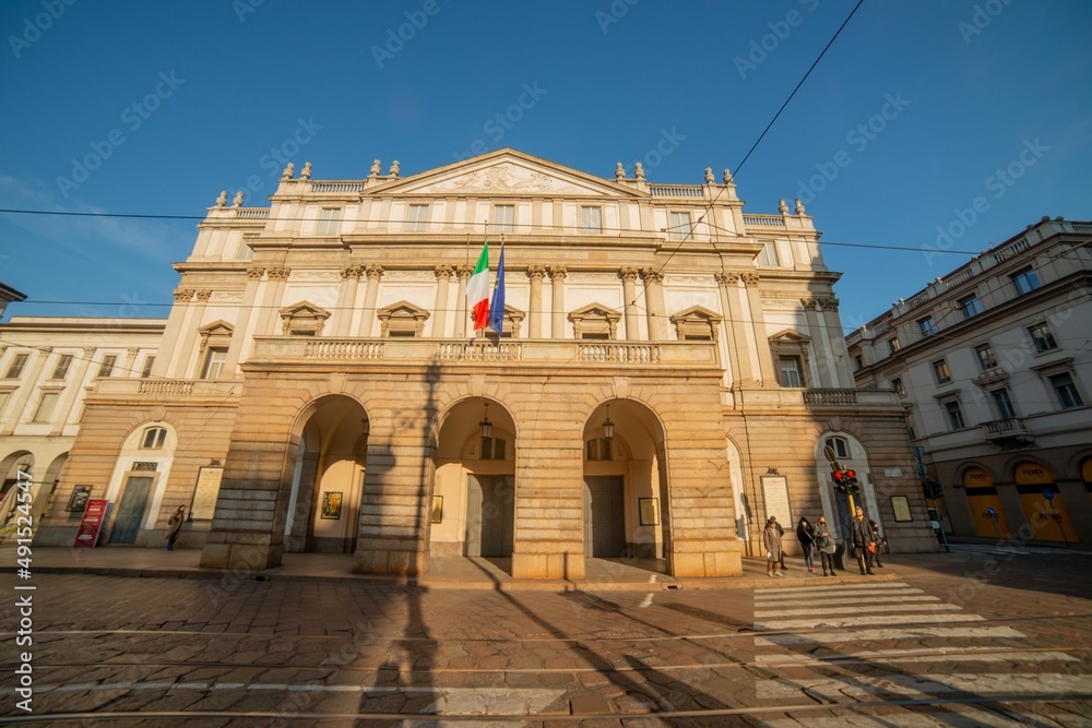 Milan Italy 2022 Exterior of the Scala Theater where concerts of international appeal are held
