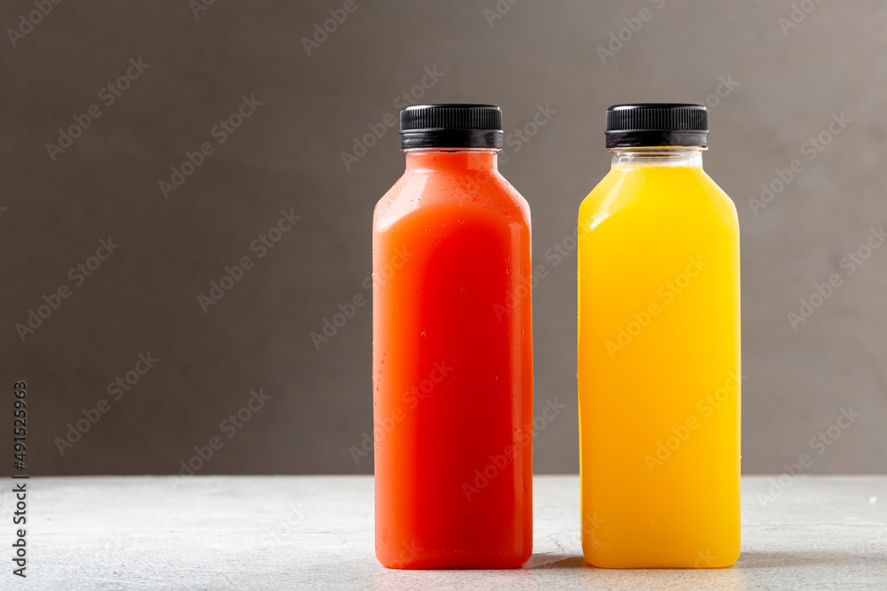 Healthy fruit smoothies in plastic bottles. Healthy fruit smoothies in plastic bottles.