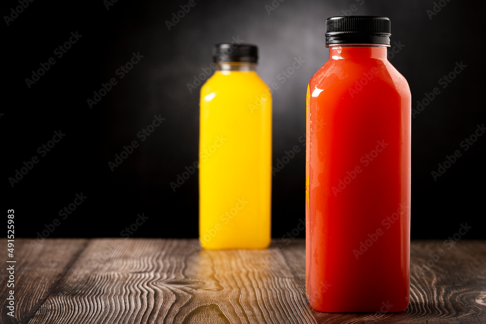 Healthy fruit smoothies in plastic bottles. Healthy fruit smoothies in plastic bottles.
