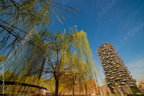 Milan Italy 2022 Piazza Gae Aulenti is an elevated circular pedestrian square located in the business center of Milan photo