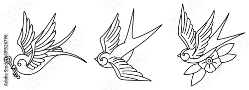 Swallow bird vector svg editable black outline tattoo style line art