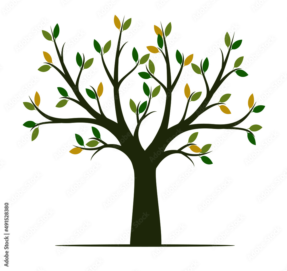 Colour Tree. Vector outline Illustration.