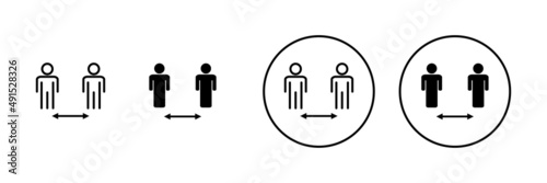 Social distance icons set. social distancing sign and symbol. self quarantine sign