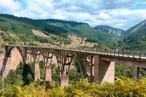 Djurdjevica Tara Bridge over a mountain river in Montenegro