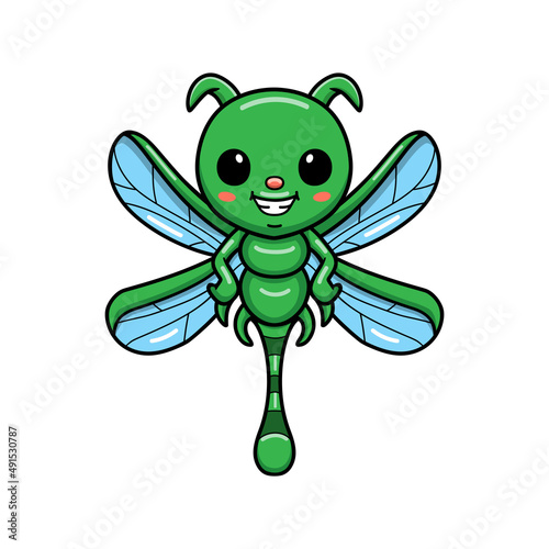 Cute little green dragonfly cartoon