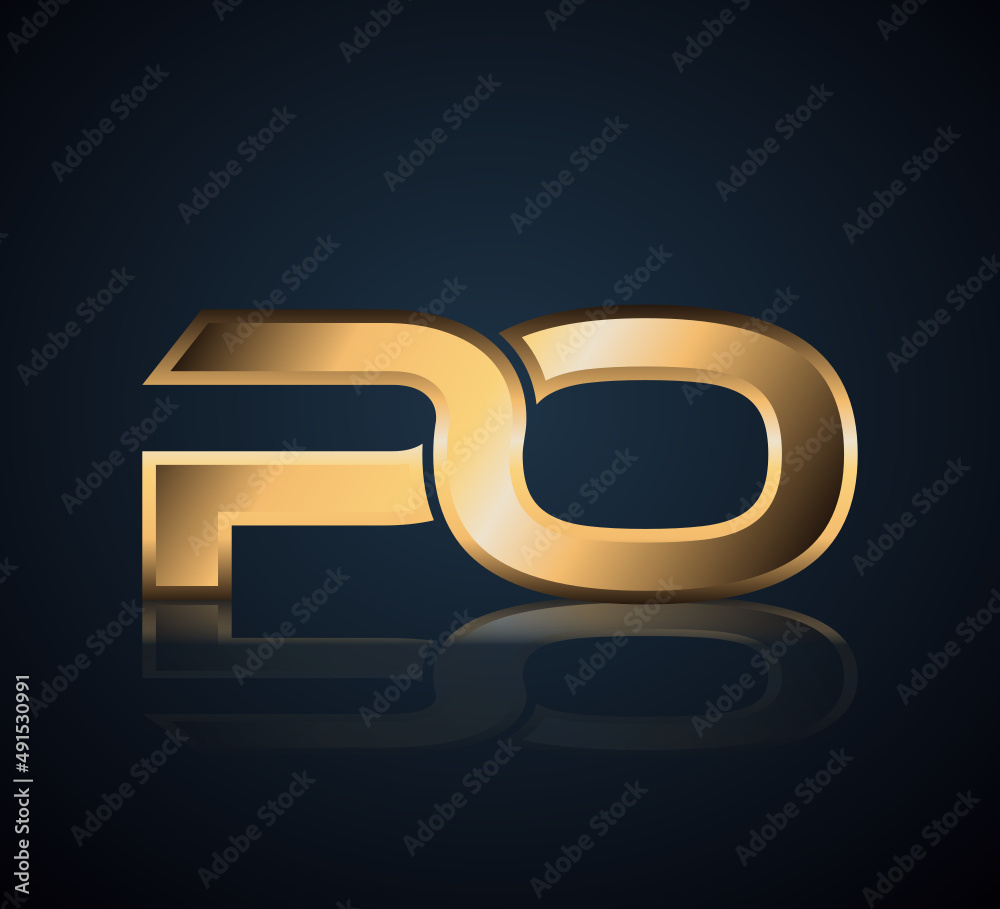 Modern Initial logo 2 letters Gold simple in Dark Background with Shadow Reflection PO Modern Initial logo 2 letters Gold simple in Dark Background with Shadow Reflection PO
