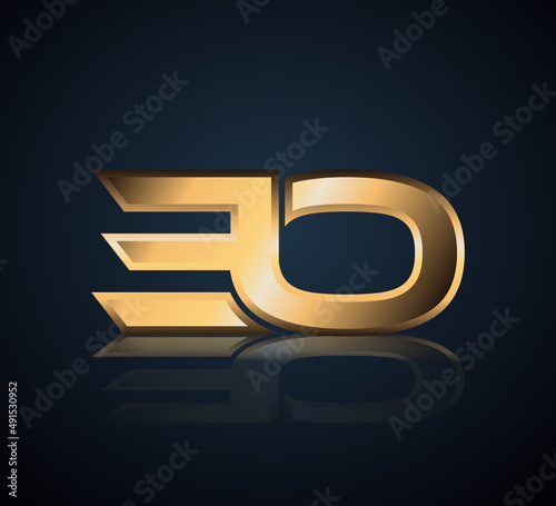 Modern Initial logo 2 letters Gold simple in Dark Background with Shadow Reflection EO