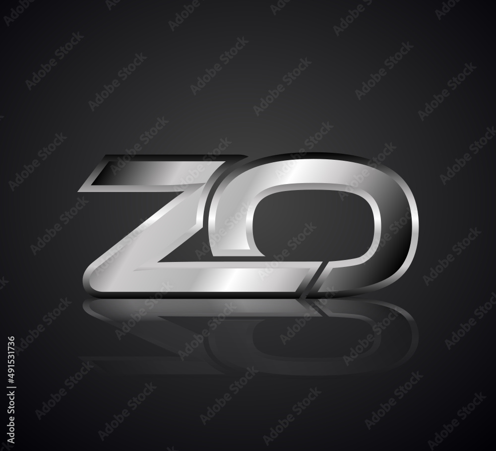 Fototapeta premium Modern Initial logo 2 letters Silver Metal Chrome simple in Dark Background with Shadow Reflection ZO