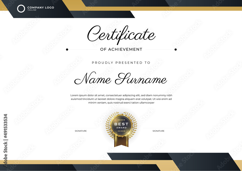 Elegant black and gold certificate of achievement template with gold ...