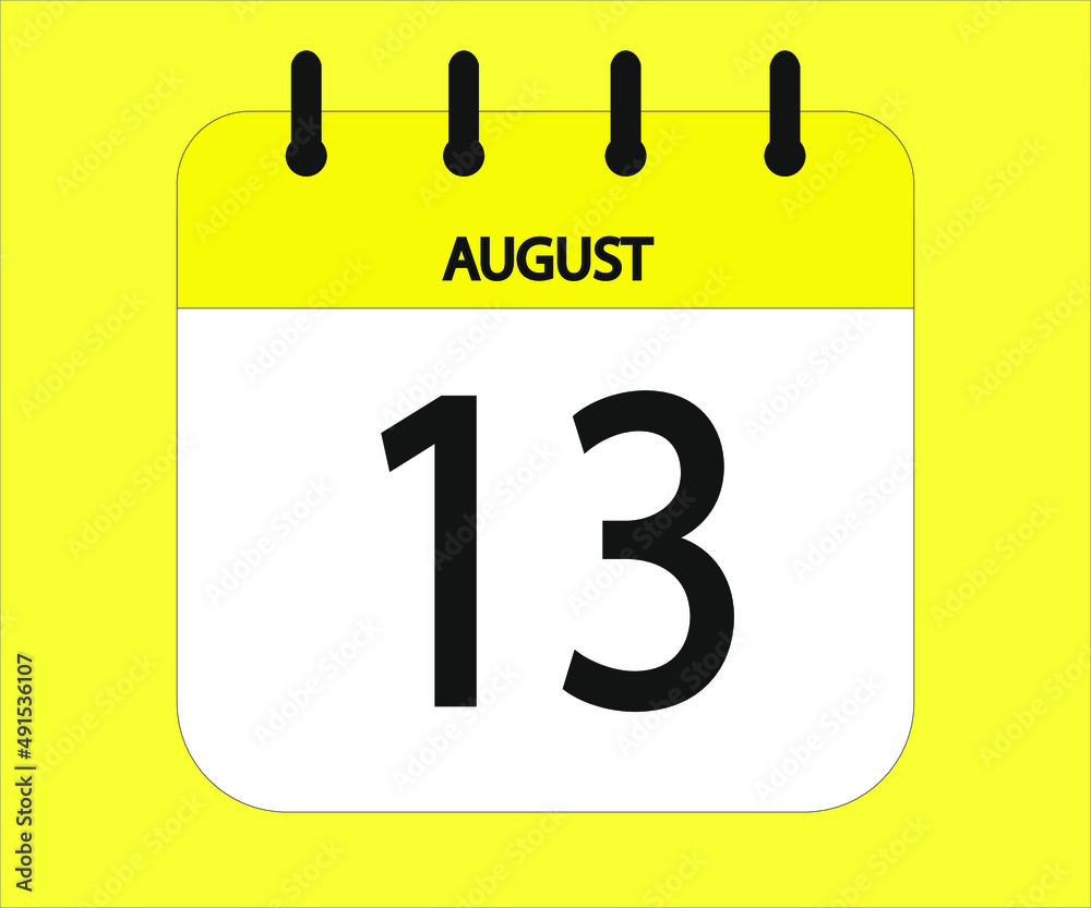 August 13th yellow calendar icon for days of the month August 13th yellow calendar icon for days of the month
