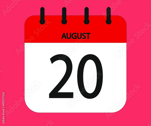 August 20th red calendar icon for days of the month