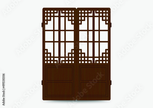 Traditional korean ornament frame pattern. Set of door and window antique decoration art. Silhouette vector illustration.