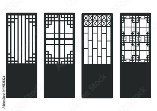 Traditional Korean ornament frame pattern. Set of door and window antique decoration art. Silhouette vector illustration. Laser cut panel.