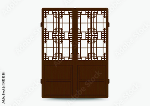 Traditional korean ornament frame pattern. Set of door and window antique decoration art. Silhouette vector illustration.