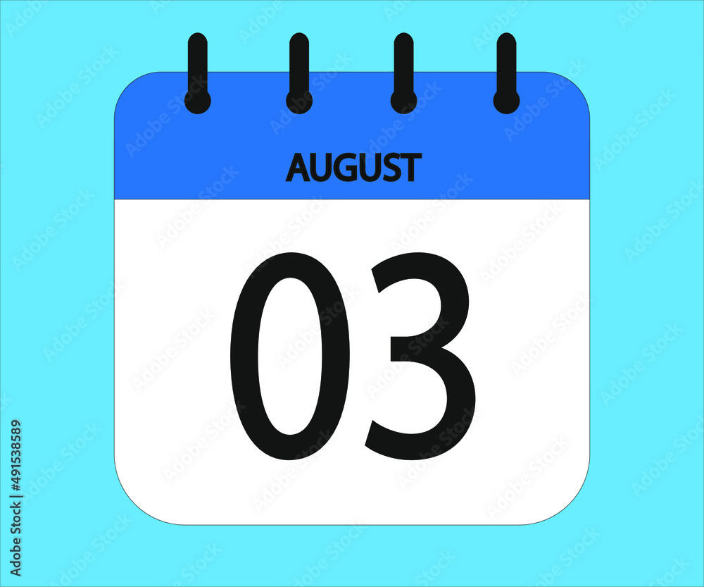 August 03th blue calendar icon for days of the month August 03th blue calendar icon for days of the month