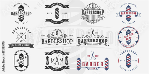 set of barbershop vintage logo vector illustration template icon graphic design. bundle collection of various barber shop sign or symbol for business retro concept
