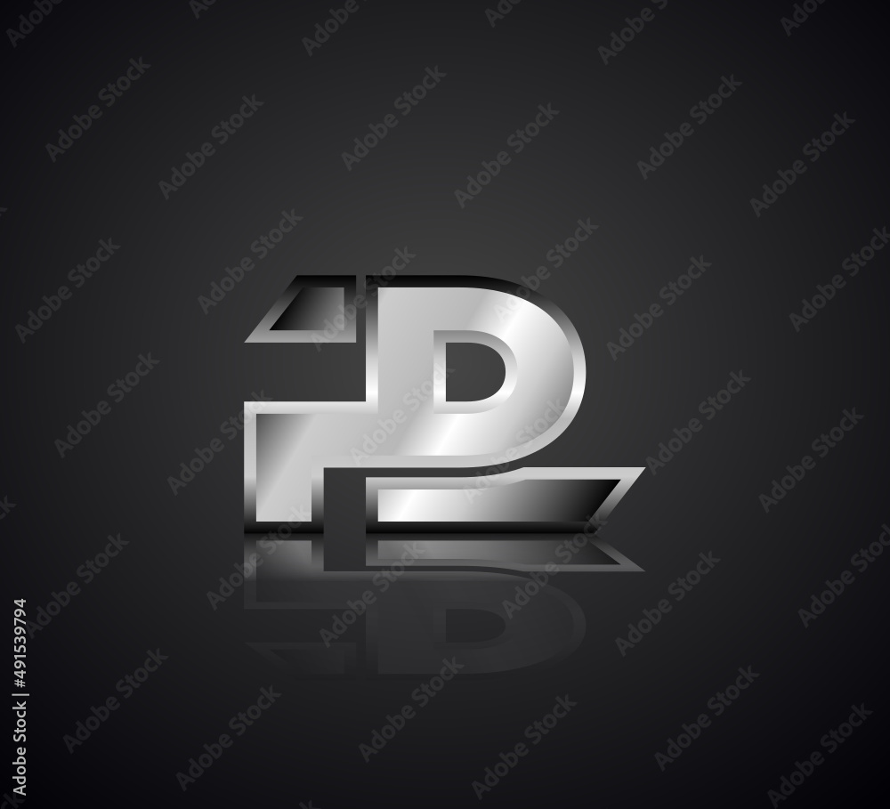Modern Initial logo 2 letters Silver Metal Chrome simple in Dark Background with Shadow Reflection LP PL
