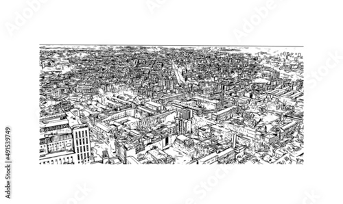 Building view with landmark of Milan is the 
city in Italy. Hand drawn sketch illustration in vector.