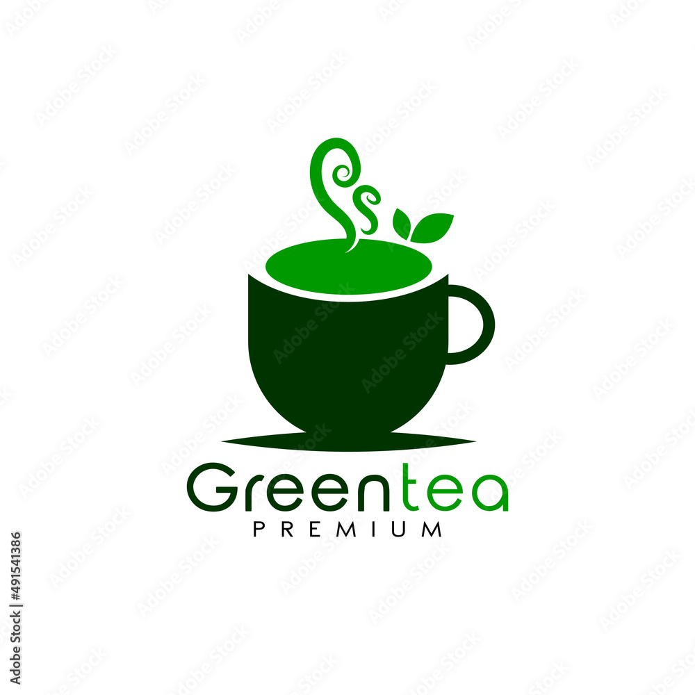 Green tea logo template. Cup tea drink vector illustration Green tea logo template. Cup tea drink vector illustration