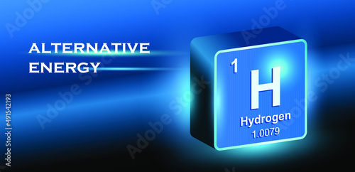 Hydrogen H 3d Icon Concept. Renewable Eco Energy. Hydrogen Energy Powered by Renewable Electricity. Chemistry model. Periodic table.