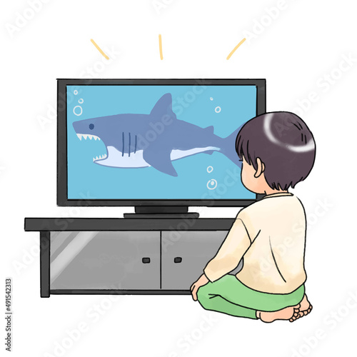 TVを見る距離がとても近い男の子のイラスト
