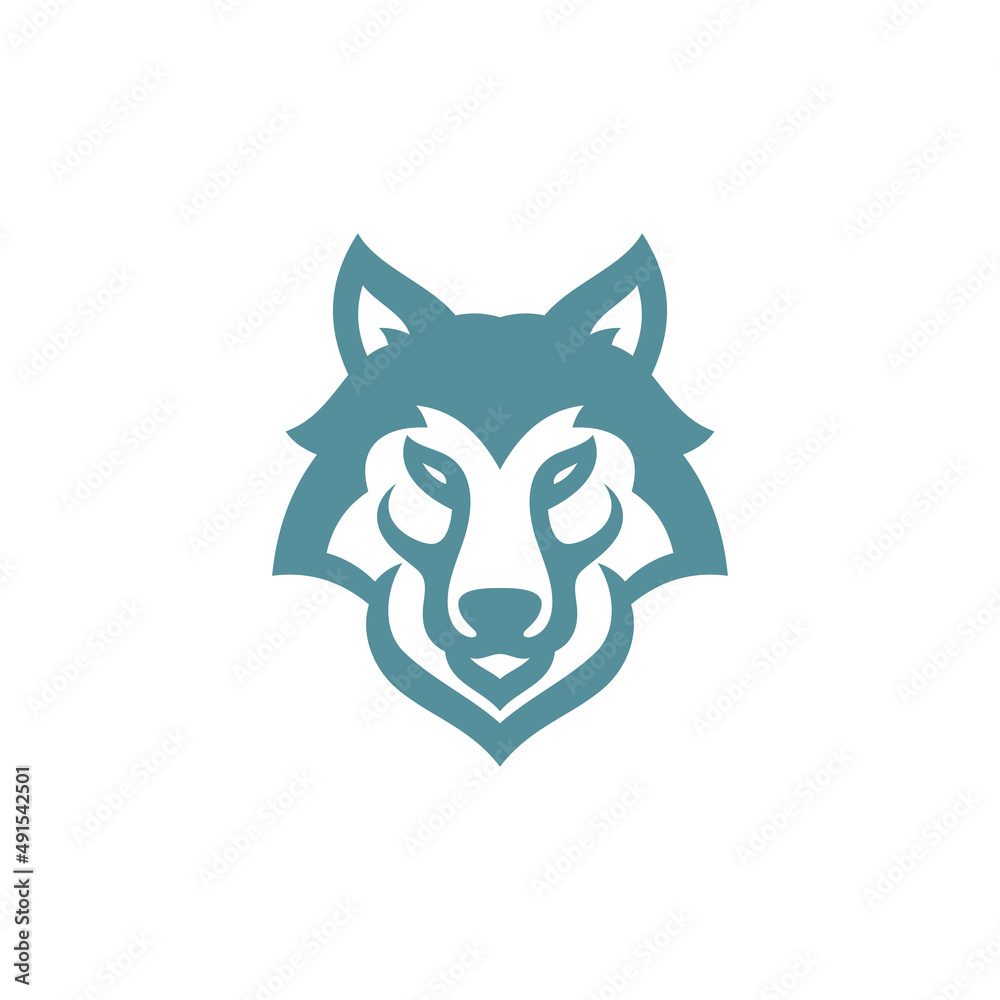 Outline wolf head logo design, wolf husky dog face silhouette vector ...